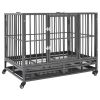 vidaXL Dog Cage with Wheels Steel 36.2"x24.4"x29.9"