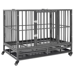 vidaXL Dog Cage with Wheels Steel 36.2"x24.4"x29.9"