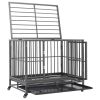 vidaXL Dog Cage with Wheels Steel 36.2"x24.4"x29.9"