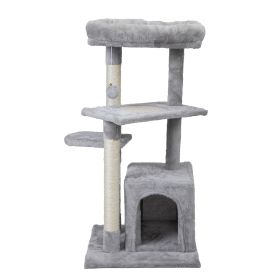 Double Level Cat Tree Stand House Furniture Kittens Activity Tower Posts Kitty Pet Play House; XH (Color: Light Gray)