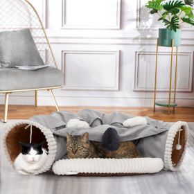 Collapsible Cat Tunnel Bed;  Hide Tunnel for Indoor Cats with Hanging Toys and Cushion Mat;  XH (Color: Gray)